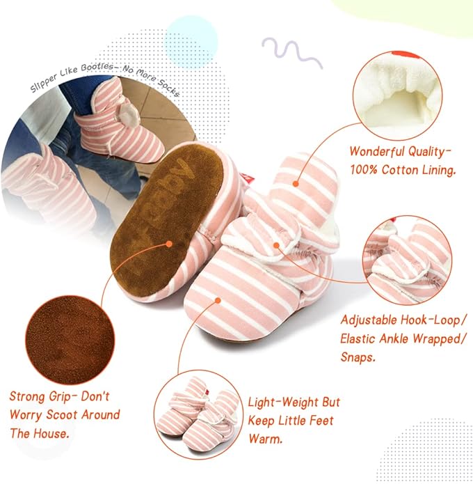 Sawimlgy Newborn Infant Baby Girl Boy Cotton Booties Stay On Sock Slippers Soft Bedroom Shoes Non-Skid Ankle Boots With Grippers Toddler Crib Warm Shoe First Walker Birthday Shower