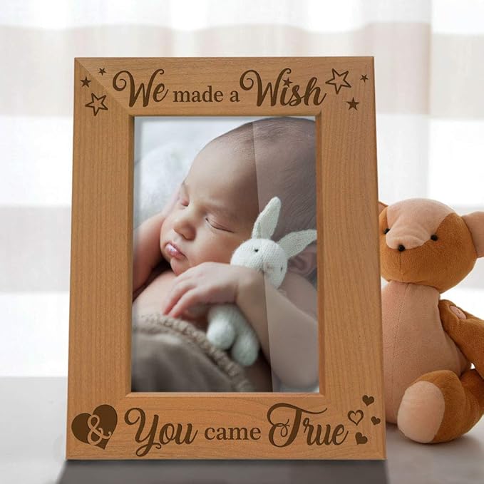 KATE POSH - We Made a Wish & You Came True Engraved Natural Wood Picture Frame, New Baby Gifts, New Mom, New Dad, Adoption Gifts (4x6 Vertical)