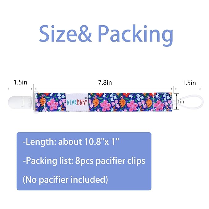 ALVABABY Pacifier Clips Floral 8 Packs Paci Clip Holder Leashes for Baby Girls Fits Teething Rings