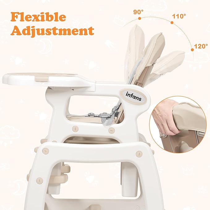 INFANS 5 in 1 Baby High Chair, Convertible Toddler Table Chair Set, Rocking Chair, Multi-Function Seat with Lockable Universal Wheels, Adjustable Seat Back, Removable Trays