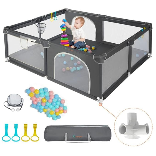 COMOMY Playpens for Babies and Toddlers, 79"x79" Baby Playard Extra Large, Safe and Non-Slip Baby Fence, Full Mesh Design, Indoor & Outdoor Kids Activity Center, Baby Play Pens (Dark Grey)