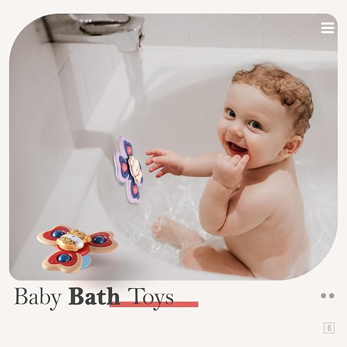 ALASOU 3PCS Suction Cup Spinner Toys for 1 Year Old Boy Girl|Spinning Top Baby Toys 12 18 Months|1 2 Year Old Boy Birthday Gift|Baby Bath Toy for Kids Ages 1-3|Sensory Toy for Toddlers 1-3