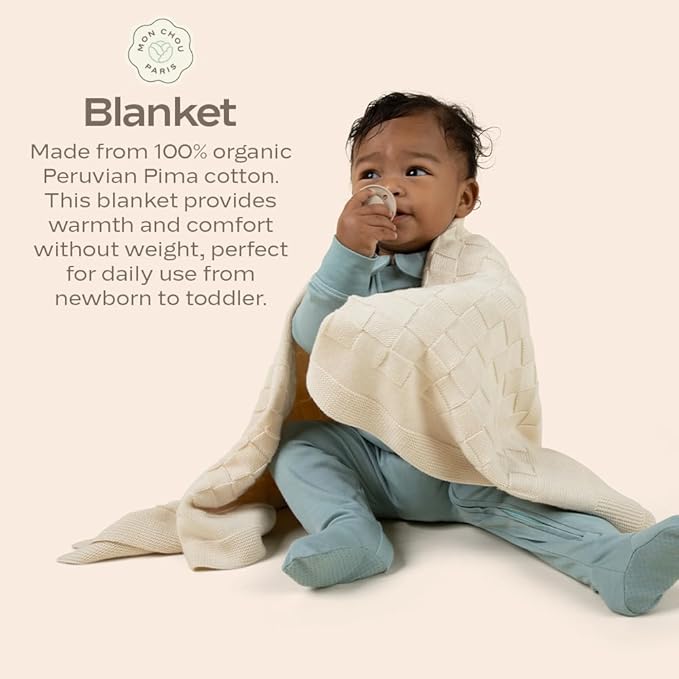 MON CHOU Premium Knit Baby Blanket - Luxuriously Soft Pima Cotton Throw for Crib, Nursery, or Stroller - Lightweight, Breathable Organic Cotton Baby Blanket - 30” x 37”