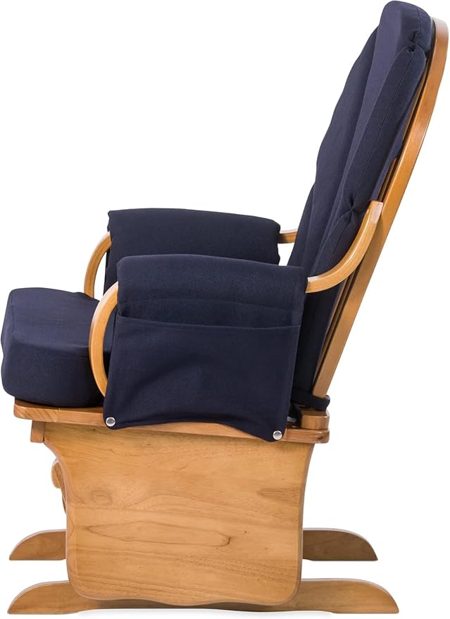 Foundations Lullaby Wood Base Glider Rocker - Baby Feeding and Rocking Chair for Daycare Environment - Nursery Chairs with Padded Foam Arm Rests - (Natural/Blue)