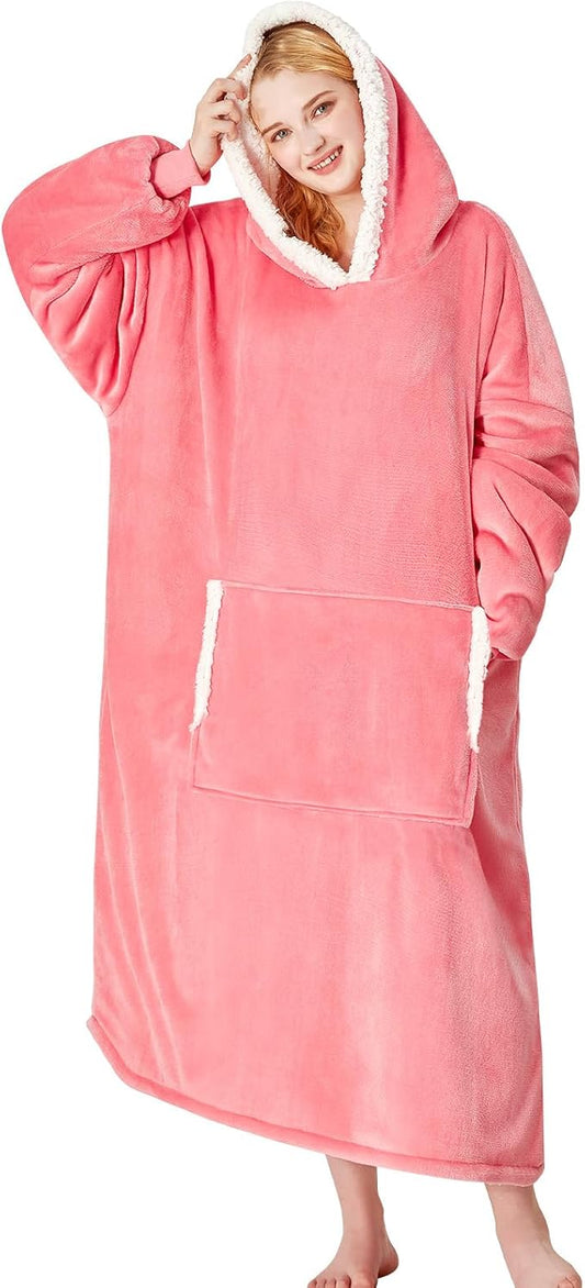 yescool Wearable Blanket Hoodie - Gifts for Women Her Girlfriend, Birthday Christmas Gifts For Mom, Oversized Flannel Sherpa Blanket Sweatshirt, One Size Fits All (Pink)