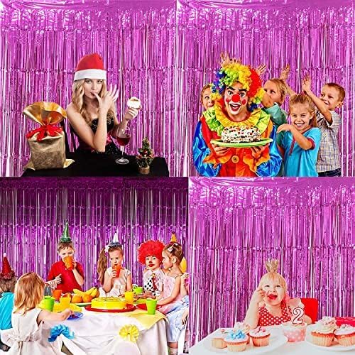 BRAVESHINE Hot Pink Tinsel Foil Fringe Curtains - 2Pcs 3.2x8.2ft Metallic Party Streamers Backdrop for Girl Birthdays Valentines Bridal Shower Bachelorette Hawaiian Luau Theme Party Decorations