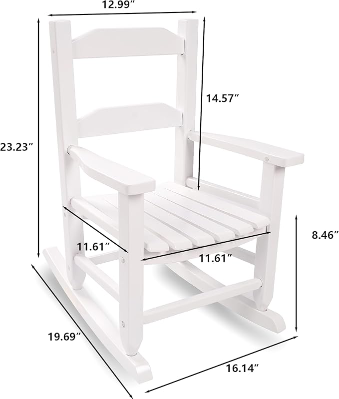 Toddler Rocking Chair Set of 2 for Kids Comfy Recliner Wooden Rocker for Baby Children Ages 3-6 Outdoor Lounge Chair Girls Indoor Playroom White