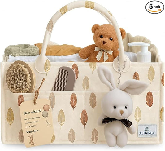 Baby Diaper Caddy Organizer with Plush Toy – Portable Felt Storage Caddy for Nursery, Car, and Changing Table – Baby Organizer Basket, Diaper Organizer, Baby hamper, Baby Shower or Newborn Gift