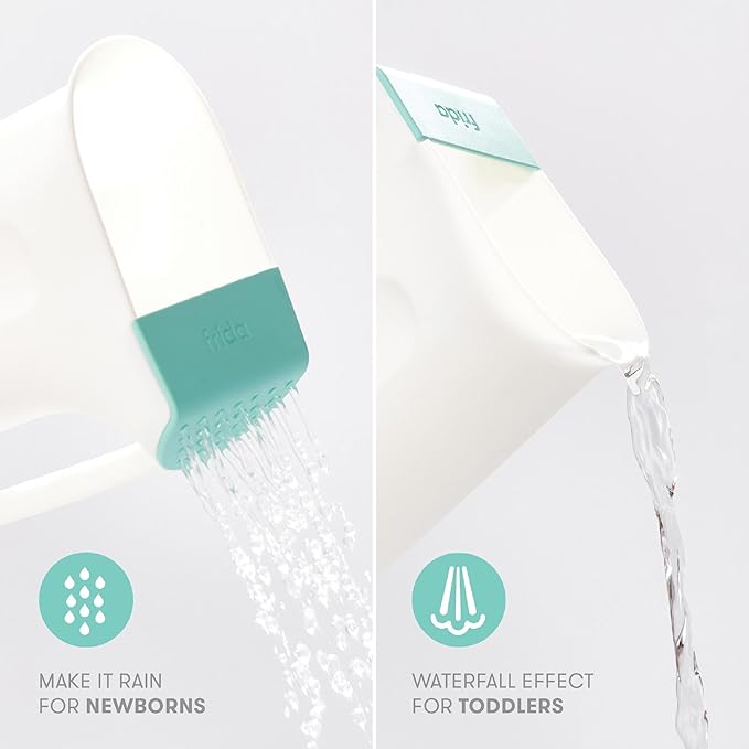 Frida Baby Control The Flow Bath Rinse Cup, Tear Free Rinser to Wash Hair and Body with Easy Grip Handle and Removable Rain Shower, Made in USA