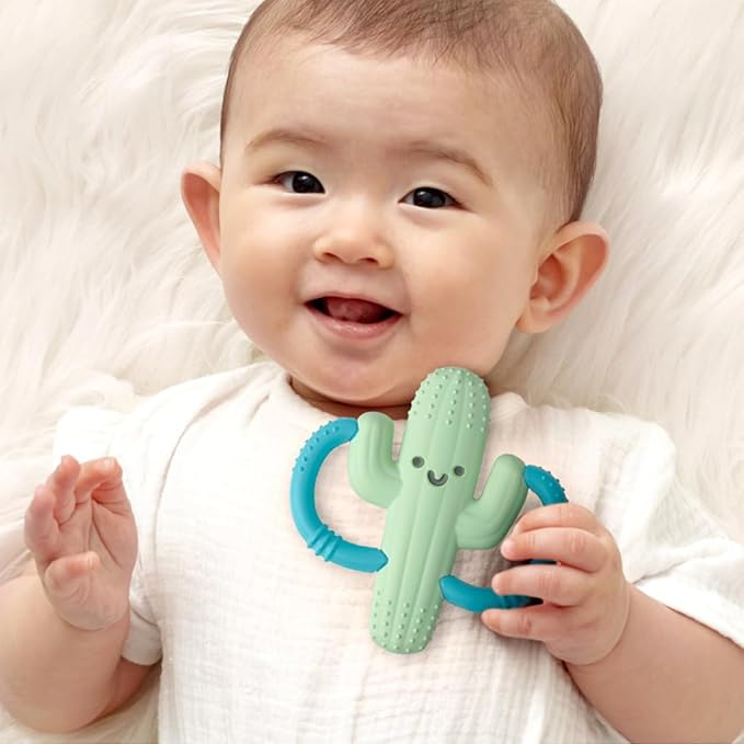 Itzy Ritzy Cactus-Shaped Baby Teether with Handles; Silicone Teether for Babies with Easy-Grab Handles and Textured, Teethable Surfaces - Baby Teething Toy for 3 Months & Up (Cactus)