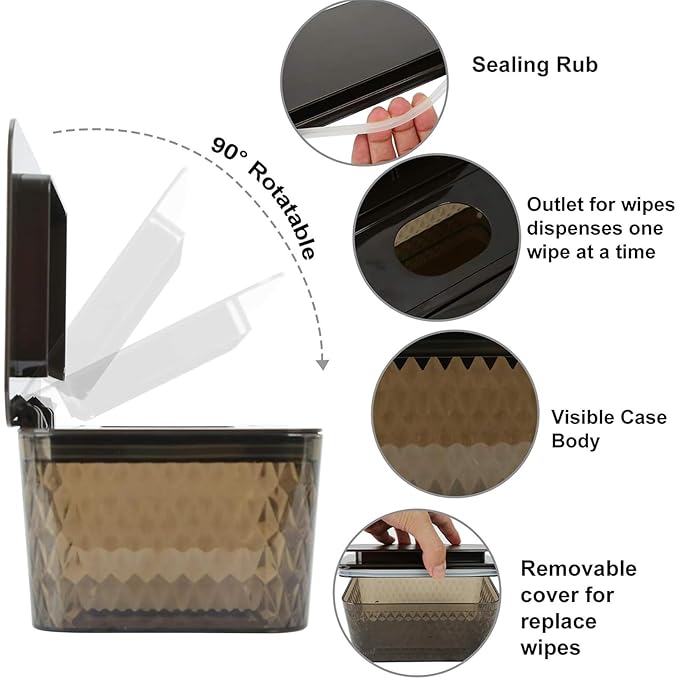 2 Pack Wipes Dispenser Seal-Designed Wipe Dispenser Holder Wipes Case Box for Bathroom Keep Wipes Fresh, Dust-Proof & Non-Slip