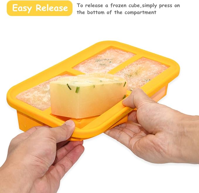 Bangp Silicone Freezer Tray for Soup Ice Cubes,1-Cup Freezing Tray with Lid for Meal Prep,Rice,Broth,Sauce,Leftovers. Makes 4 Perfect 1 Cup Portions. Oven & Dishwasher-Safe