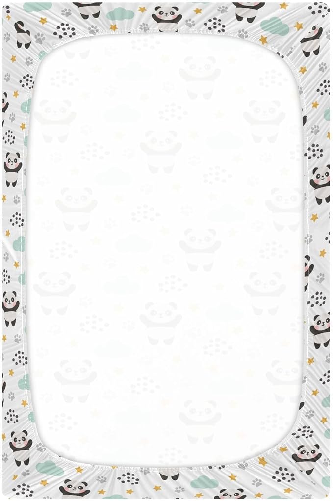 Baby Crib Sheets Panda Stars and Clouds Crib Sheets for Boys Girls,Neutral Bassinet Toddler Bed Play Sheets Breathable Soft and Portable 52 * 28 * 9in