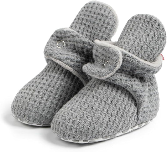 Sawimlgy Newborn Infant Baby Girl Boy Cotton Booties Stay On Sock Slippers Soft Bedroom Shoes Non-Skid Ankle Boots With Grippers Toddler Crib Warm Shoe First Walker Birthday Shower