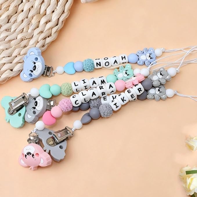 Personalized Pacifier Clip with Name,Custom Bear Pacifier Clips for Newborn Baby Boy Girls