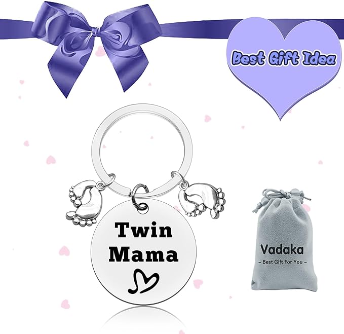Twins Mama Gifts Twin Mom Gifts Keychain Baby Twin Gifts Twin Boy Mom Gifts Pregnancy Gifts for New Mom Twin Girls Mom Gifts Jewelry Baby Shower Announcement Gift Mother's Day Gift for Twin Mom