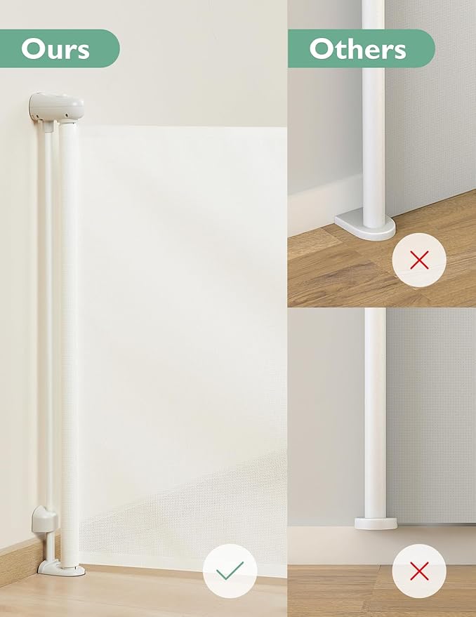 Momcozy Auto Lock Retractable Baby Gate, Safety Gate for Baby and Pet, 33” Tall, Extends to 55” Wide, Mesh Safety Dog Gate for Stairs, Indoor, Outdoor, Doorways, Hallways