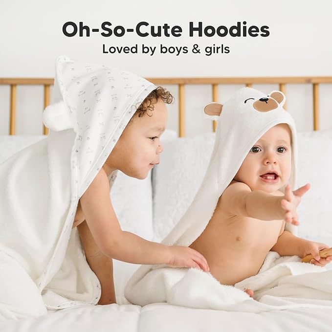 KeaBabies Hooded Baby Towel for Newborn - Viscose Derived from Bamboo Large Baby Bath Towels with Hood for Boys, Girls, Toddler, Extra Absorbent & Soft Newborn Bath Essentials (Grizzly)