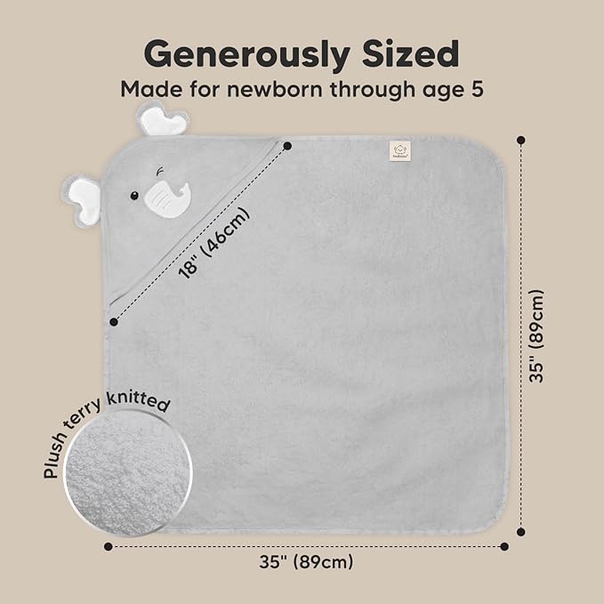 KeaBabies Hooded Baby Towel for Newborn - Viscose Derived from Bamboo Large Baby Bath Towels with Hood for Boys, Girls, Toddler, Extra Absorbent & Soft Newborn Bath Essentials (Elephant)