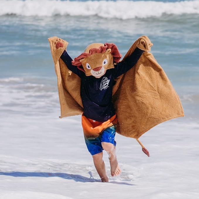 Hooded Baby Towel for Kids 2-8 | Large 100% Cotton Baby Towel for Girls or Boys | Cute Lion Bath Towels for Babies and Toddlers in Gold and Red Russet