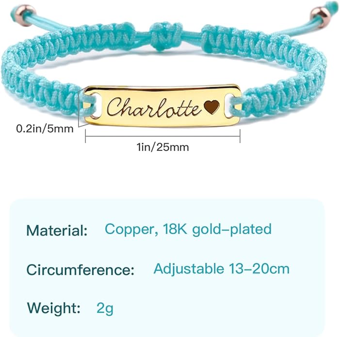 Personalized Baby Bracelet, 18K Gold Plated Custom Name Bracelet, Braided Cord Baby Bracelet Adjustable for Baby Girls and Boys as Birthday Gift Baptism Gift