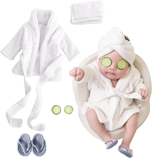 SPOKKI Newborn Photography Props Baby Girl 5 PCS Bathrobes Bath Towel Outfit with Slippers Cucumber Photo Props for Infant Boys Girls(0-6 Months)
