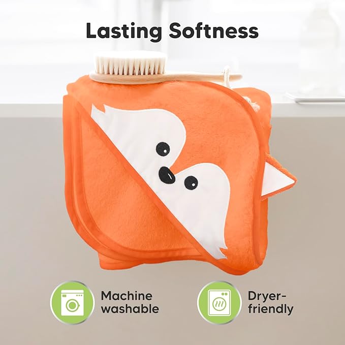 KeaBabies Hooded Baby Towel for Newborn - Viscose Derived from Bamboo Large Baby Bath Towels with Hood for Boys, Girls, Toddler, Extra Absorbent & Soft Newborn Bath Essentials (Fox)