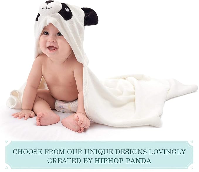 HIPHOP PANDA Hooded Towel - Rayon Made from Bamboo, Bath Towel with Bear Ears for Newborn, Babie, Toddler, Infant - Absorbent Large Baby Towel - Panda, 30 x 30 Inch