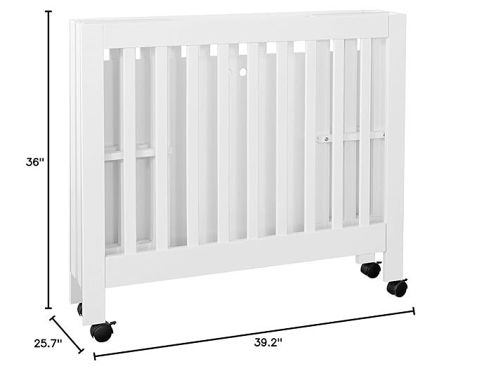 Babyletto Origami Mini Portable Crib Folding with Wheels in White, 2 Adjustable Mattress Positions, Greenguard Gold Certified