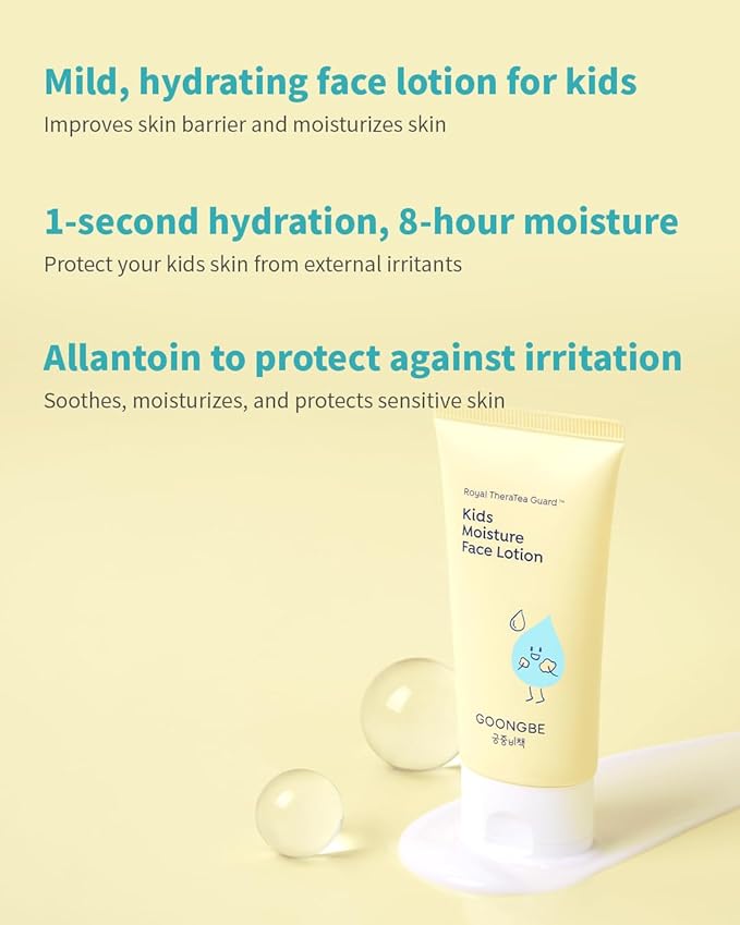 Kids' Moisture Face Lotion - Korean Kids Daily Face Moisturizer - 8hr Moisturizing Refreshing Cream Type Lotion with Cica and Allantoin - Allergen Free Scent, 2.7 fl.oz.