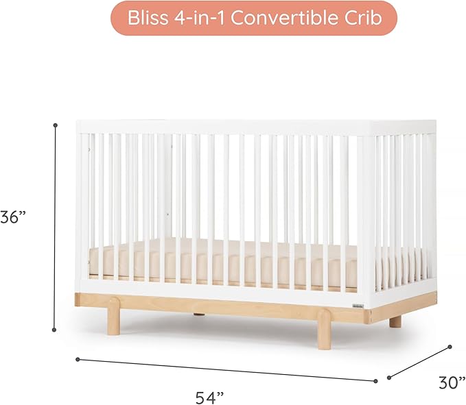 dadada Baby Bliss 4 in 1 Convertible Crib to Toddler Bed & Floor Bed – Made in Italy, GREENGUARD Gold Certified, Baby-Safe Finish, Sustainable Beech Wood, Modern Design (White and Natural)