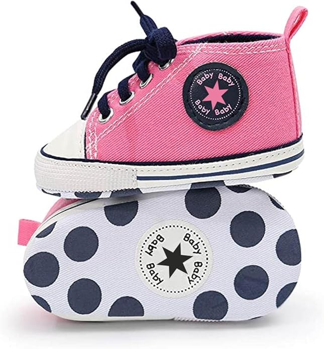 Unisex Baby Boys Girls Shoes, Newborn Infant Non-Slip Canvas Denim High Top Sneakers, Toddler First Walkers Shoes
