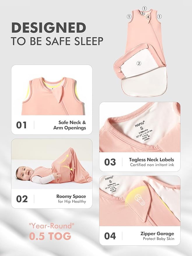 HAPIU Unisex Rayon Made from Bamboo Baby Sleep Sack TOG 0.5, 2-Way Zipper YKK, Wearable Blanket Toddler