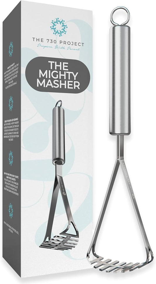 Mighty Masher, Baby Food Masher for Starting Solids Essentials, Baby-Led Weaning Mini Avocado and Potato Masher, Stainless Steel Potato Smasher Tool