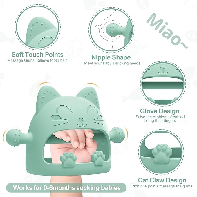 Baby Teething Toys for Babies 0-6 Months,Baby Teether Chew Toys for Teething Relief,Silicone Teething Mitt,Baby Toys 6 to 12 Months,Ideal Baby Shower Gifts for New Moms & Newborn(Cartoon Cat)