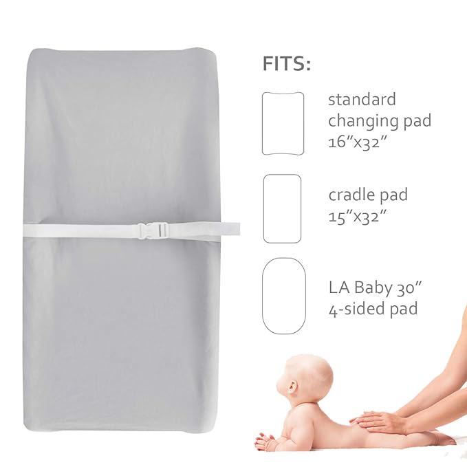 Changing Pad Covers Beige Grey for Boys Girls, Cotton 2 Pack Unisex Changing Table Pad Cover Cradle Sheet Soft and Breathable 16" x 32" for Standard Baby Changing Pads