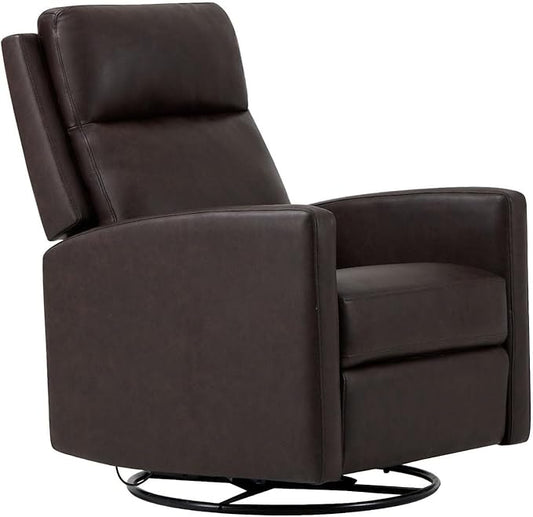 COLAMY Recliner Chair, PU Leather 360° Swivel Rocker Recliner, Nursery Glider Recliner with Ergonomic High Backrest and Upholstered Deep Seat for Living Room, Bedroom, Color Chocolate
