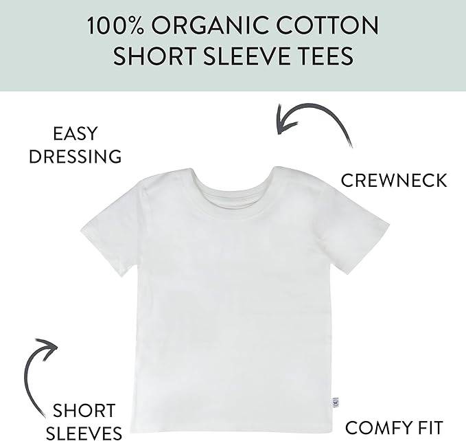HonestBaby Unisex-Baby 5-Pack Short Sleeve T-Shirts 100% Organic Cotton Baby, Toddler, Little Kid, Boy, Girl, Unisex