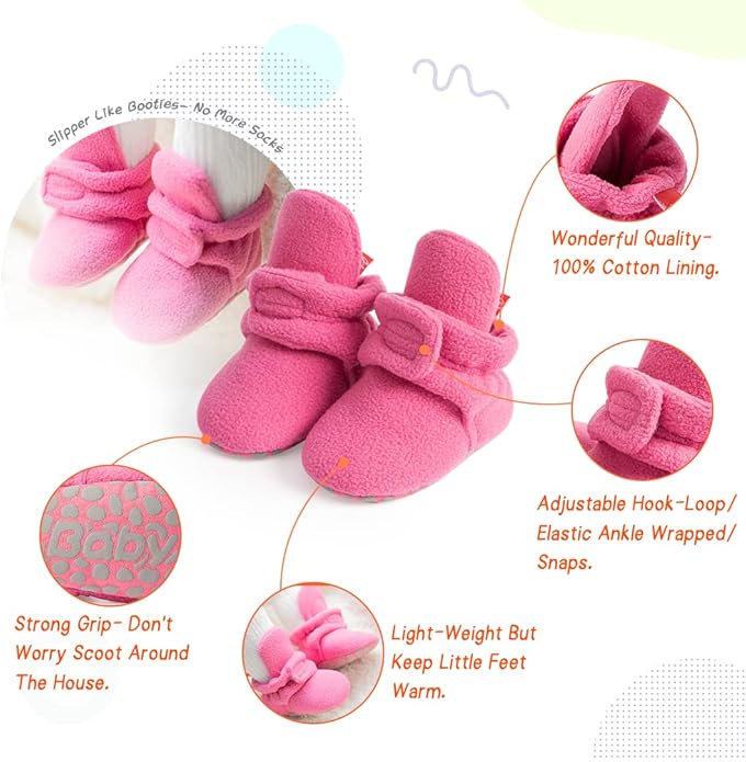 Sawimlgy Newborn Infant Baby Girl Boy Cotton Booties Stay On Sock Slippers Soft Bedroom Shoes Non-Skid Ankle Boots With Grippers Toddler Crib Warm Shoe First Walker Birthday Shower