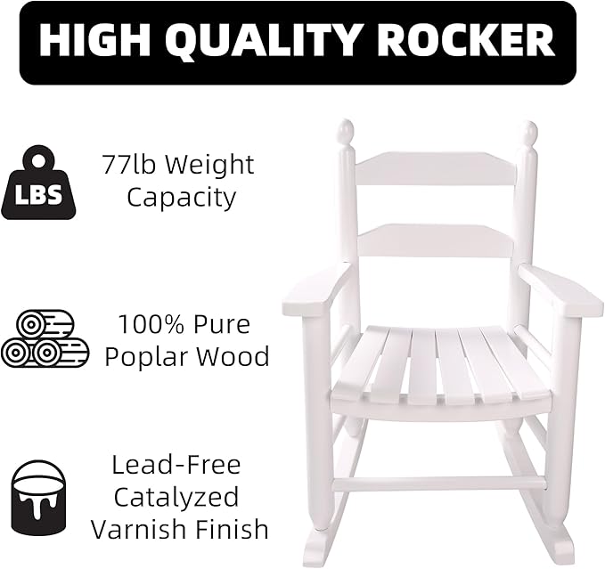Toddler Rocking Chair Wooden Comfy Recliner Rocker for Kids Ages 3-6 Baby Lounge Chair Indoor Outdoor Girls Children’s Playroom White
