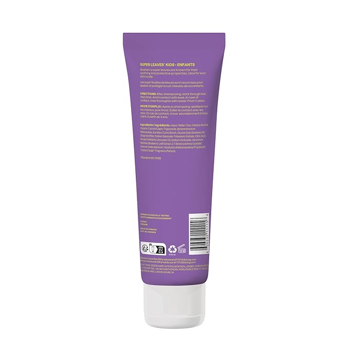 ATTITUDE Natural Conditioner for Kids, Hypoallergenic, Vegan, Plant- and Mineral-Based, Vegan and Cruelty-free, Vanilla and Pear, 8 Fl Oz (11115)