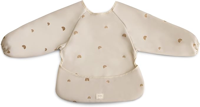 mushie Long Sleeve Baby Bib | Water Resistant Adjustable Fit for Ages 6-24 Months