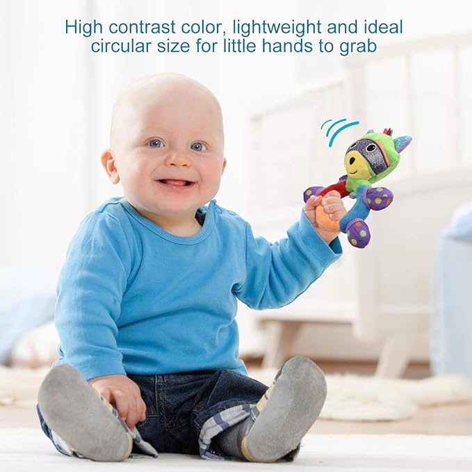 Teething Rattle Toys, Infant Girl Boy Learning Toy Newborn Soft Handbell Grab Shaker Crinkle Squeaky Sensory Travel Accessories for 0 3 6 9 12 Months Old