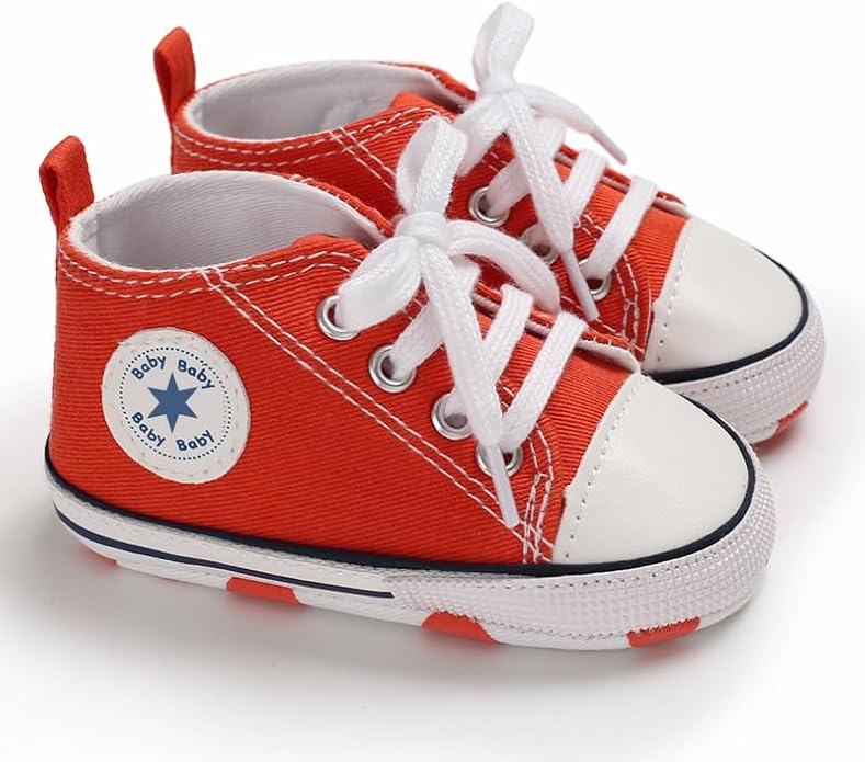 Unisex Baby Boys Girls Shoes, Newborn Infant Non-Slip Canvas Denim High Top Sneakers, Toddler First Walkers Shoes