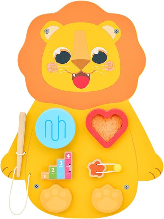 Monläurd® Wooden Lion Sensory Wall Toy, Busy Board for Toddlers, Montessori Sensory Wall Panel for Kids, Ideal for Classroom, Playroom & Daycare, Wall Activity Board