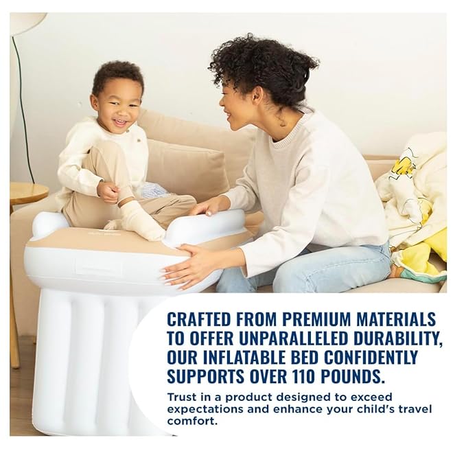 Inflatable Toddler Travel Bed - Airplane Bed for Kids, Airplane Seat Extender for Kids - Plane Bed for Baby Air Mattress, Toddler Blow Up with Sides Pump and Belt