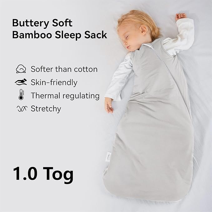 Rayon Made from Bamboo Sleep Sack 0-6 Months 1.0 Tog Ultra Soft Baby Wearable Blanket 0-3 Months Sleeping Sack 3-6 Months for Infant Newborn Babies Unisex Girl Boy 2-Way Zipper Breathable Lightweight