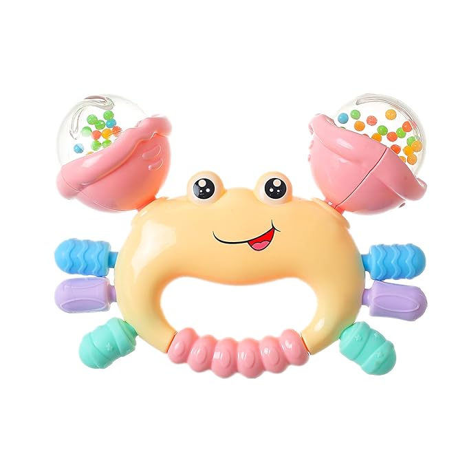 Baby Crab Rattle Toy - ABS Material, Handheld Crab Shaped Toy for Infants, Early Education Grip & Smart Toy for Newborn Boys and Girls(345A) (Yellow)