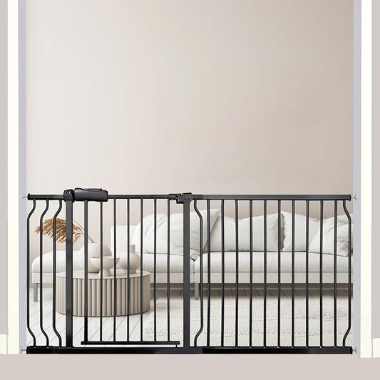 Extra Wide Baby Gate 62-67 Inch, Pressure Mounted Safety Child & Pet Gate - Black Metal - Large Walk Through - Long - for House Doorways & Stairs, 30 Inch Tall