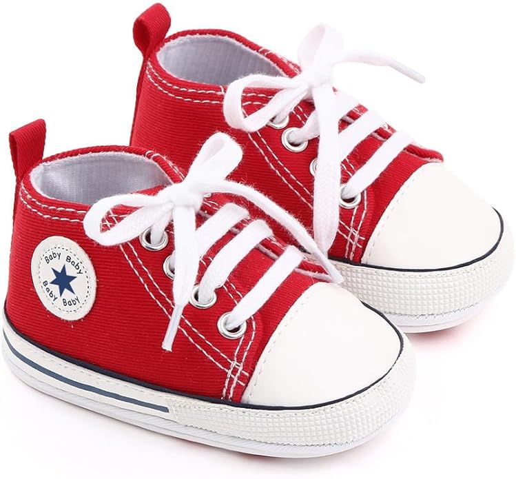 Unisex Baby Boys Girls Shoes, Newborn Infant Non-Slip Canvas Denim High Top Sneakers, Toddler First Walkers Shoes